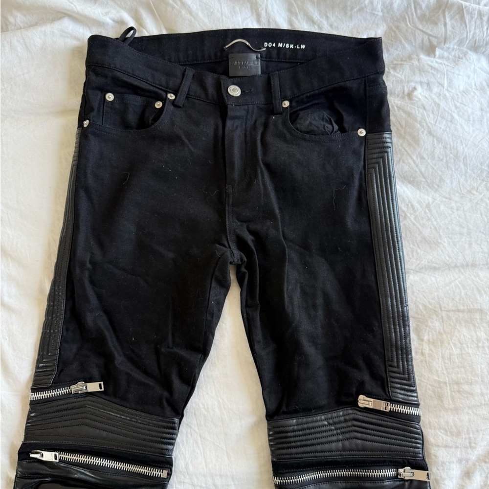 Hedi Slimane runway Saint Laurent Black Denim with Ribbed Details
